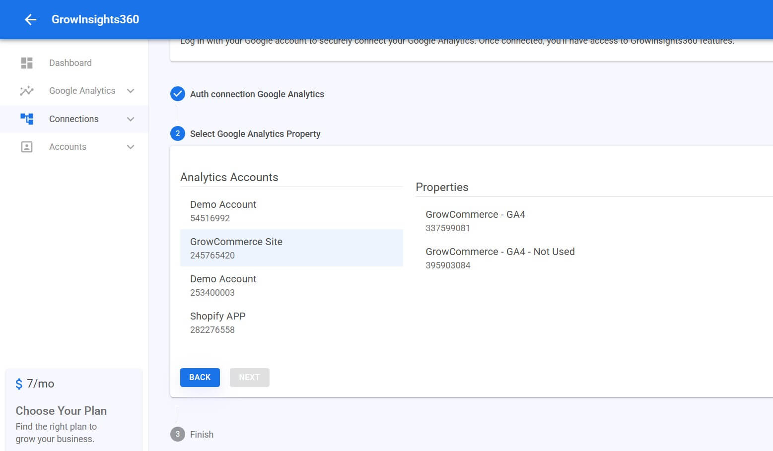 Step 4 Select GA4 Account and Property